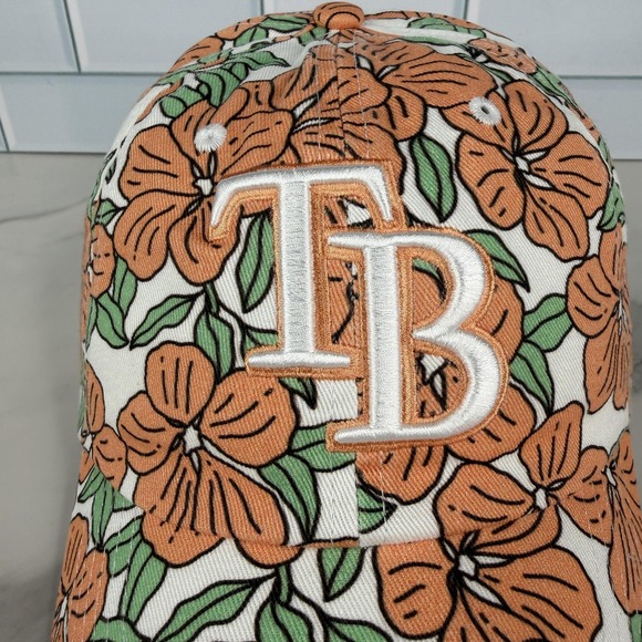 Tampa Bay Rays Hat Cap Strap Back Womens Orange White 47 Baseball Floral Print - Picture 3 of 14